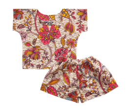 Dashiki setje GIRL FLOWERS | shirt + short | afrikaanse wax print | maat S = 1-2 jaar