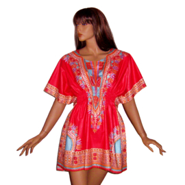 Afrikaanse dashiki jurk CORAL RED | kaftanjurkje | Vlisco ANGELINA