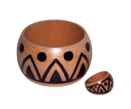 HOUTEN armband + ring set MAKIRA | handbeschilderd cherry wood | bangle maat L = 21 cm
