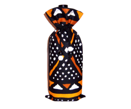 MUD CLOTH wijntas van afrikaanse wax print | african wine bag | met koord en houten kralen
