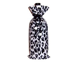 LEOPARD WHITE wijntas met luipaard print  | african wine bag | met koord en houten kralen