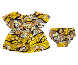 Dashiki setje BABY GIRL YELLOW | jurkje + luierbroekje | Vlisco Super-Wax | maat 62/68 = 4-6 maanden