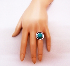 RING TURQUOISE #5 tibetaans zilver met turquoise steen