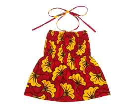 African princess dress FLOWERS | Vlisco Wax Block print | halterjurkje maat M = 4-5 jaar