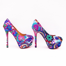 Flower Power pumps | hippie bloemenprint | maat 39 blauw (#2)