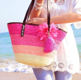 STRANDTAS BLOEM roze | zomerse shopper van stro