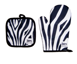 Ovenwant & pannenlap set ZEBRA met afrikaanse print  | in cadeautasje