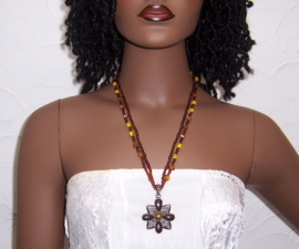 KRALEN ketting met METALEN hanger bruin | Hippie - Ibiza style