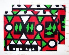 Afrikaanse PLACEMATS Samakaka rood-groen | set van 2 | african wax print  | 32,5 x 45 cm | katoen