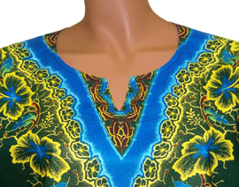 Afrikaans dashiki shirt  GREEN-FLOWERS | Vlisco JAVA | unisex