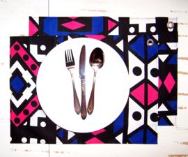 Afrikaanse PLACEMATS Samakaka blauw-roze | set van 2 | african wax print  | 32,5 x 45 cm | katoen