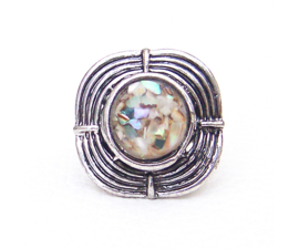 RING ABALONE #8 tibetaans zilver met abalone schelp | verstelbaar