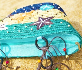 STRANDTAS 3-COLOR turquoise | exotische shopper van stro
