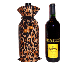 LEOPARD BROWN wijntas met luipaard print  | african wine bag | met koord en houten kralen