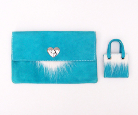 AKUA suède clutch turquoise + mini tasje Ibiza style