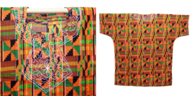 Cultural dashiki shirt KENTE ASHANTI  oranje | geborduurd