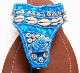 African COWRIE slippers BLUE met schelpjes | hippie Ibiza | 36 t/m 39