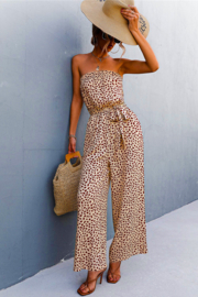 Wide leg Jumpsuit CREAM / BROWN | strapless | maat L