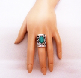 RING TURQUOISE #2 tibetaans zilver met turquoise steen