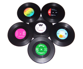 RETRO onderzetters grammofoon-plaat  vinyl single/LP | record label set van 6