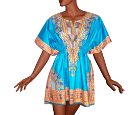 Afrikaanse dashiki jurk TURQUOISE | kaftanjurkje | Vlisco ANGELINA