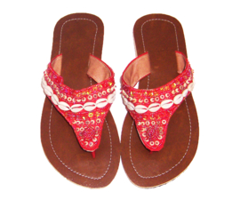 African COWRY slippers RED met schelpjes | hippie Ibiza | 36 t/m 39
