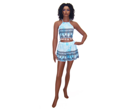 STRAND SETJE top + short | lichtblauw met batik print | mt 38