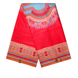Dashiki stof CORAL RED | ANGELINA Java Prints van VLISCO | 6 yards = 3 dashiki patronen