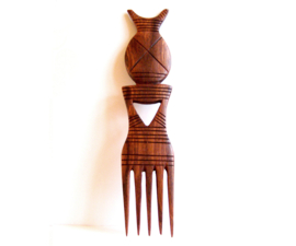 Afrikaanse kam #7 houtsnijwerk handmade in Senegal | 28 cm