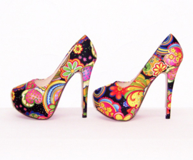 Flower Power pumps | hippie bloemenprint | maat 37 zwart (#1)