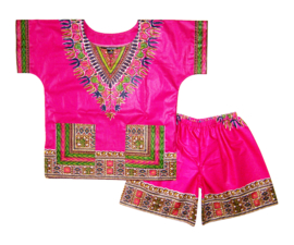 African dashiki set PINK | shirt + short | Vlisco ANGELINA | unisex maat L = 6-8 jaar