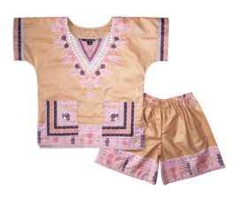 African dashiki set CHAMPAGNE | shirt + short | Vlisco ANGELINA | unisex maat L = 6-8 jaar