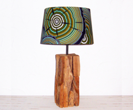 Tafellamp teakhout TREE TRUNK GREEN | African Wax Print | 56 cm