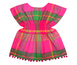 Dashiki jurkje PANGI MADRAS met pompoms | Surinaamse stof | baby maat 68/74 = 6-9 mnd