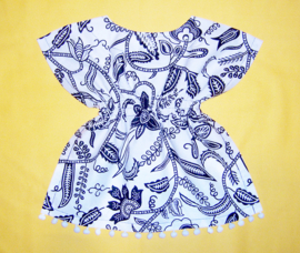 Dashiki jurkje baby GRACE WIT met pompoms | Afrikaanse Wax Print stof | maat 74/80 = 9-12 mnd