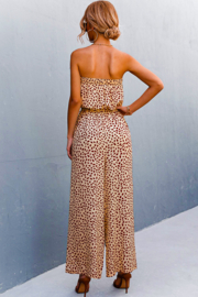 Wide leg Jumpsuit CREAM / BROWN | strapless | maat L