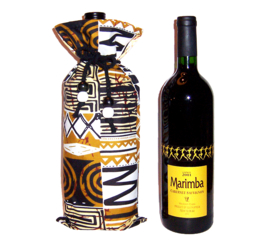 AFRIK wijntas van afrikaanse wax print | african wine bag | met koord en houten kralen