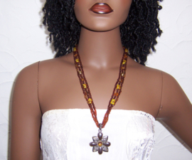 KRALEN ketting met METALEN hanger bruin | Hippie - Ibiza style