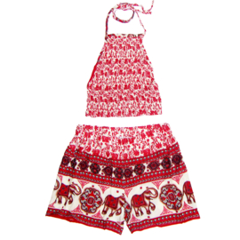 STRAND SETJE top + short | rood met bloemenprint | maat 38