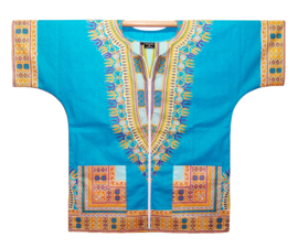 Dashiki shirt met rits TURQUOISE | Vlisco ANGELINA | unisex