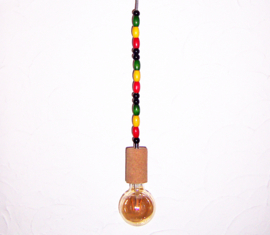 Retro HANGLAMP rasta + LED lamp | houten kralen & kurk | E27