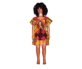 Dashiki jurkje KENNI | Vlisco Wax Block Print met zilver | maat M = 4-5 jaar