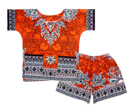 African dashiki set ORANGE | shirt + short | unisex | kleuter | maat M = 4-6 jaar