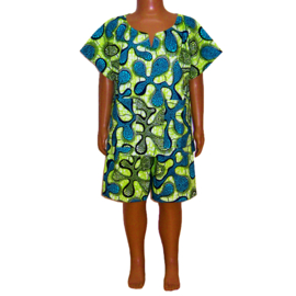 Dashiki set unisex KORAAL | shirt + short | Vlisco Wax Block print | kleuter maat L = 5-6 jaar