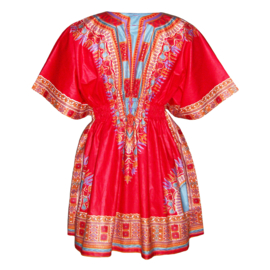 Afrikaanse dashiki jurk CORAL RED | kaftanjurkje | Vlisco ANGELINA