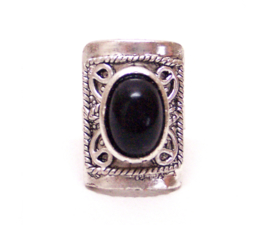 RING ZWART #2 tibetaans zilver met zwarte steen | verstelbaar