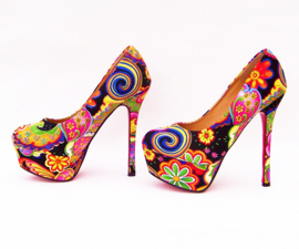 Flower Power pumps | hippie bloemenprint | maat 38 zwart (#1)