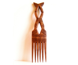 Afrikaanse kam #6 houtsnijwerk handmade in Senegal | 27 cm
