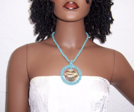 SCHELP ketting met PARELMOER hanger turquoise | Ibiza style