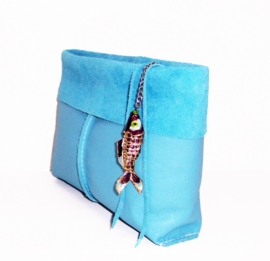 CARIBBEAN BLUE exotische leren-suède clutch / avondtasje